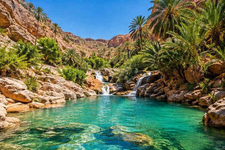 Route bordée de palmiers dans le sud marocain